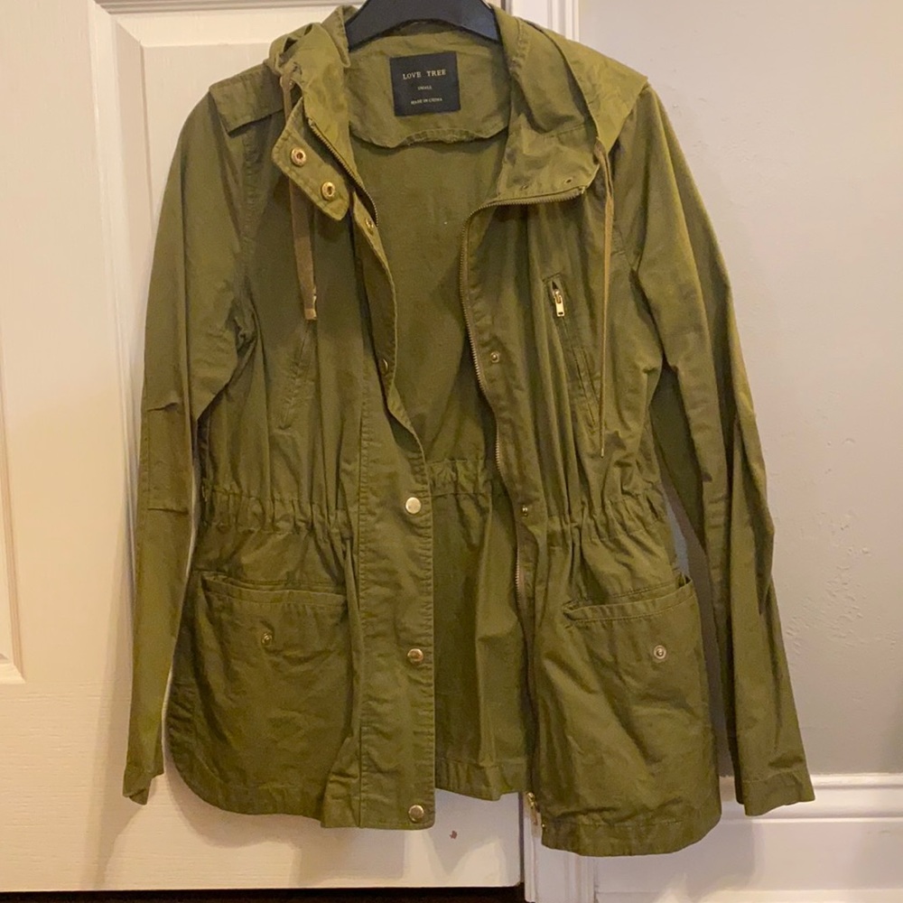 Green army jacket. size small. brand love tree. worn once